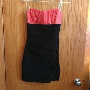 Peach & black cocktail dress